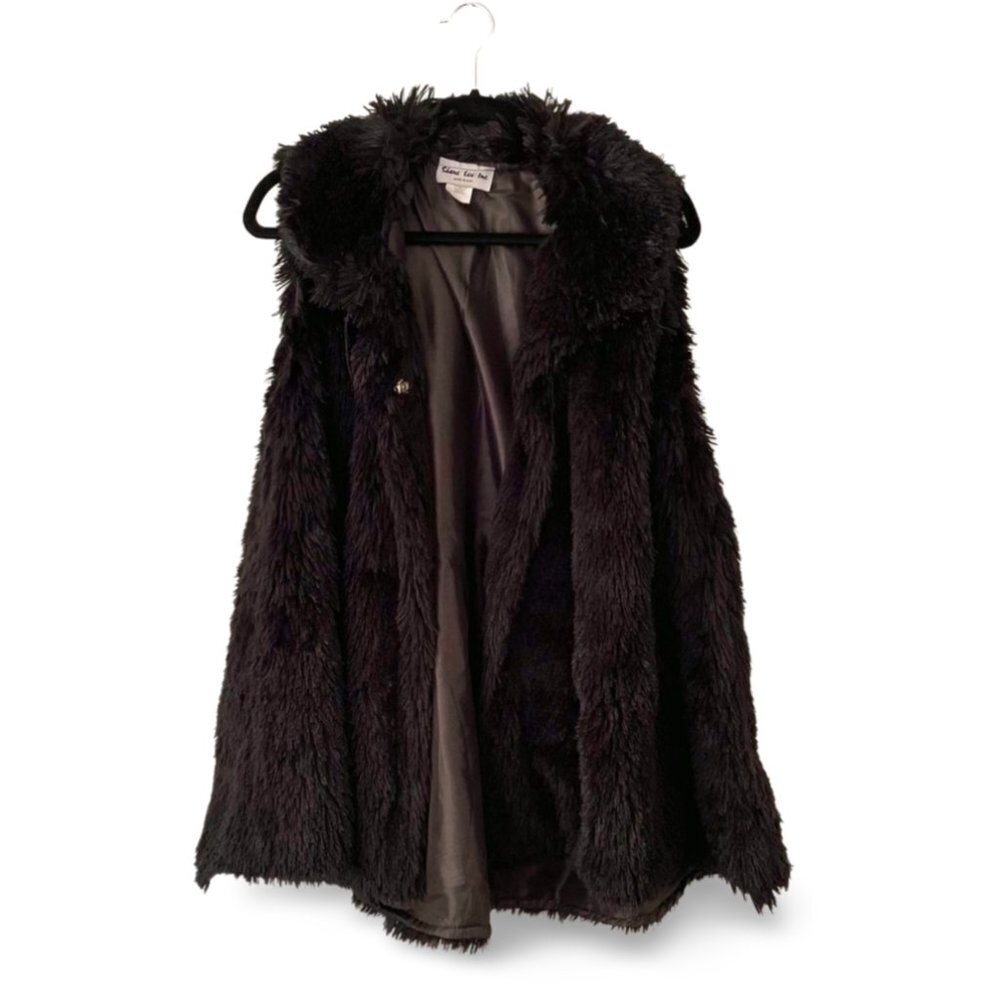 Vintage Black Faux Fur Long Vest - Size S​